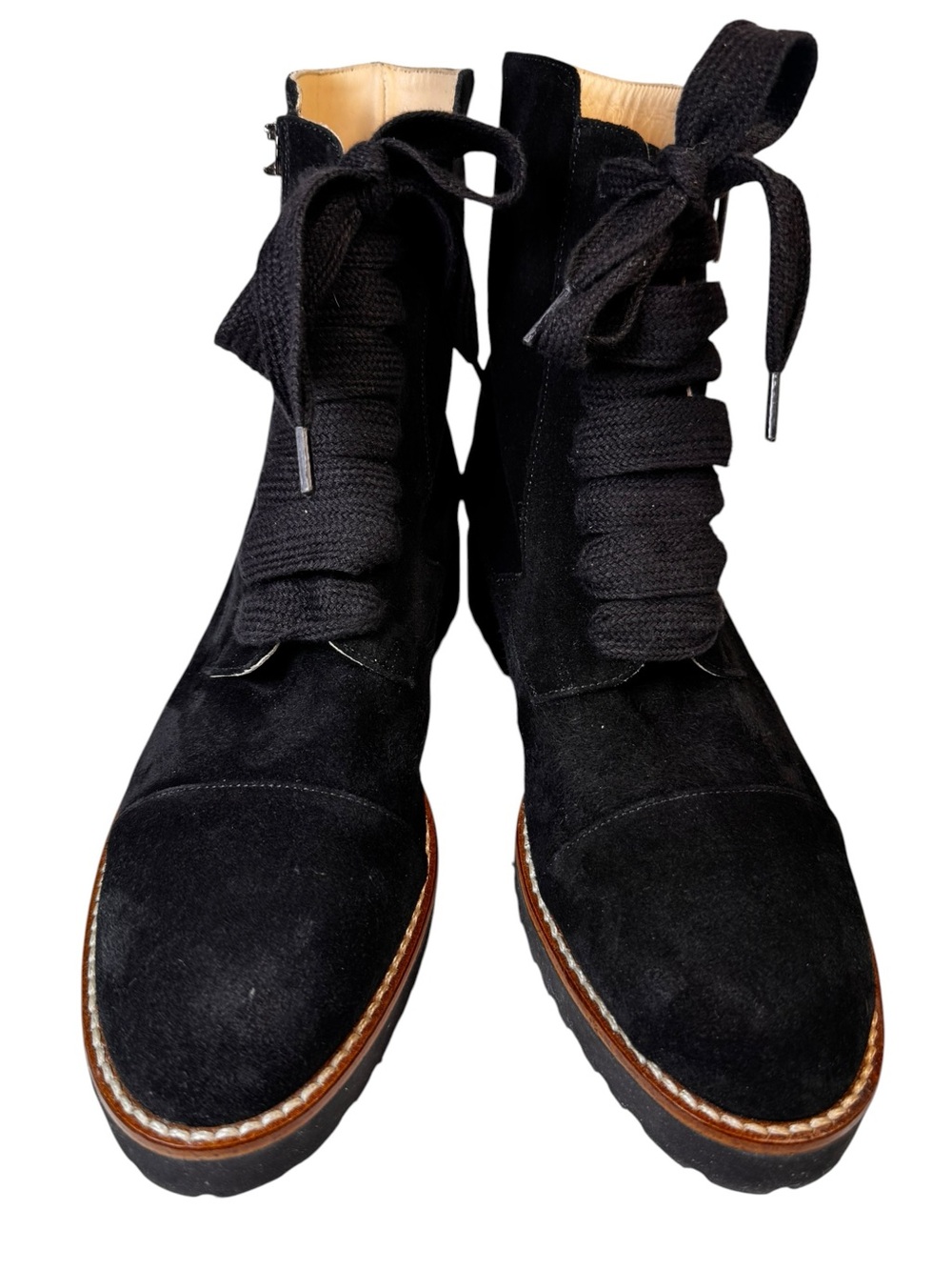 NWT Ron White Black Suede Lace-Up Zip Chunky Lug Sole Platform Boots 38.5/7.5 - Picture 5 of 10